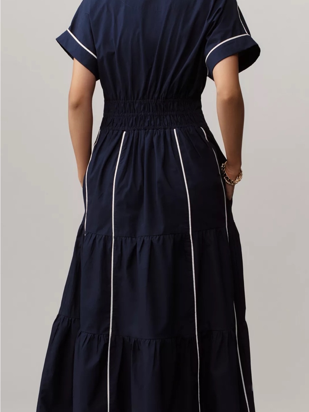 Anthropologie Somerset Navy Maxi Dress with White Piping - Picture 2 of 6